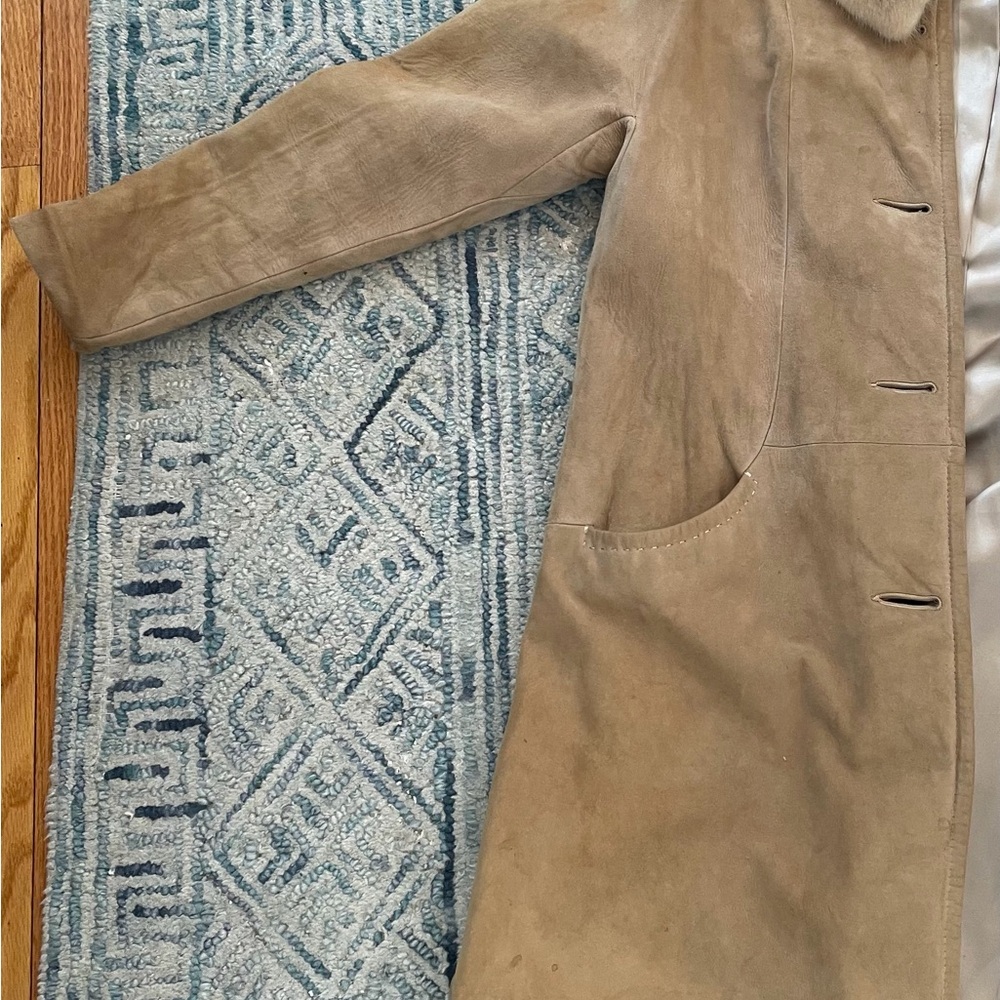 Women's Tan Suede Coat with Faux Fur Collar - Picture 3 of 5